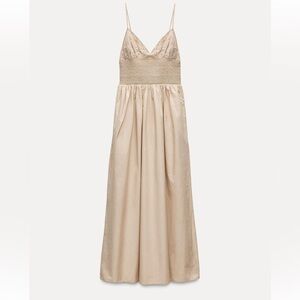 Beige Embroidered Gabardine Dress